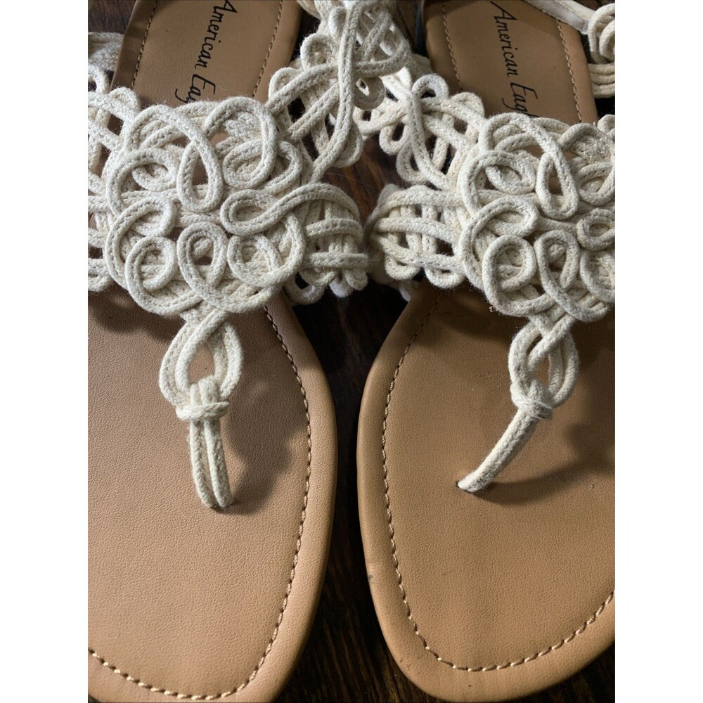 American Eagle Crocheted Cream Sandals Womens 9.5 Thong Summer Boho Beach Cute - Picture 6 of 8